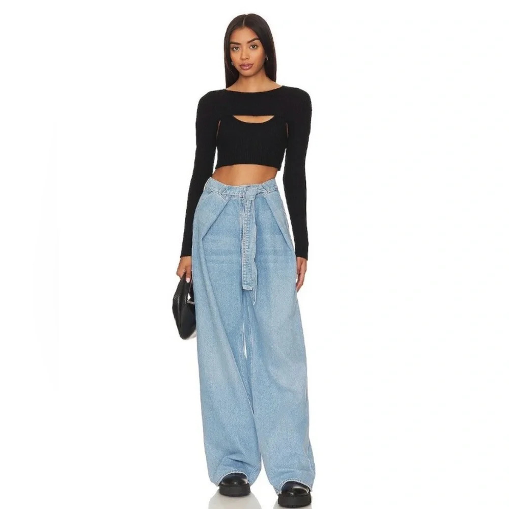 NWOT MOTHER Snacks High Waisted Tie Front Funnel Sneak Jeans 26 All You Can Eat - Picture 2 of 10